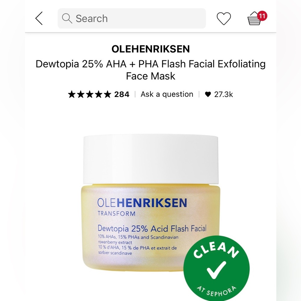 Ole Henriksen Dewtopia 25% AHA+PHA Flash Facial Exfoliating Face Mask NEW IN BOX